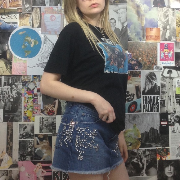 Free People Rhinestone Embellished Denim Miniskirt - Picture 3 of 4